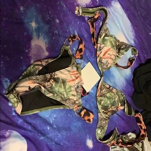 Leopard flower print bikini set